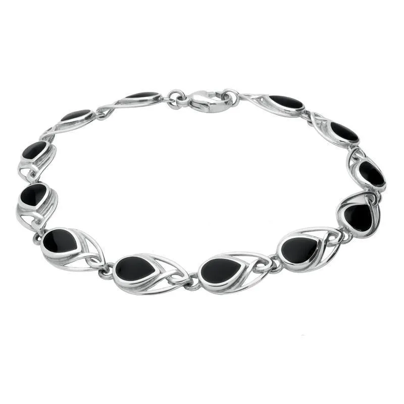 Sterling Silver Whitby Jet Pear Shaped Celtic Four Piece Set
