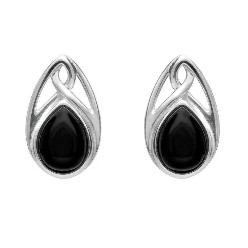 Sterling Silver Whitby Jet Pear Shaped Celtic Four Piece Set