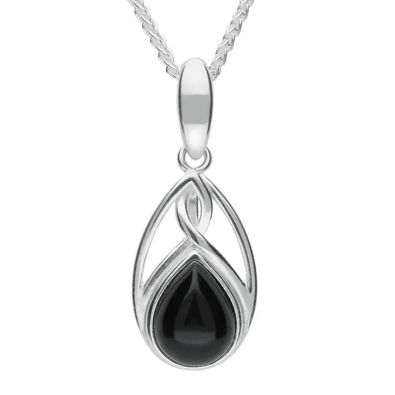 Sterling Silver Whitby Jet Pear Shaped Celtic Four Piece Set