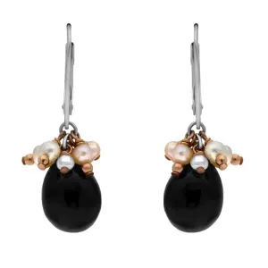 Sterling Silver Whitby Jet Pearl Bead Drop Earrings