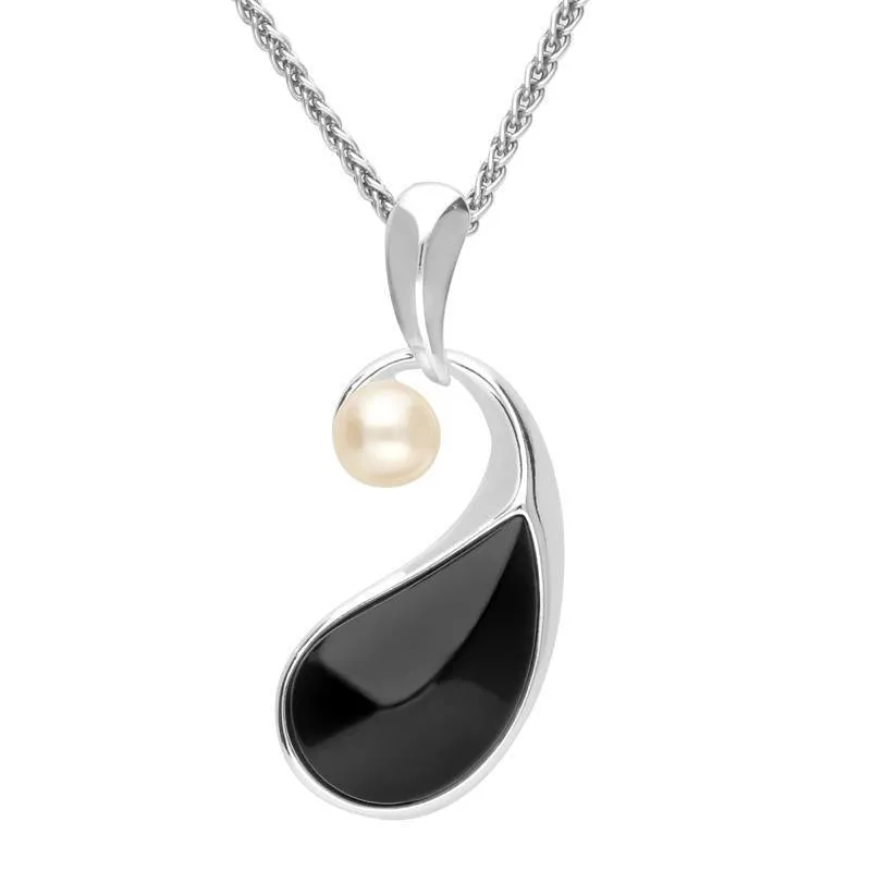 Sterling Silver Whitby Jet Pearl Open Twist Two Piece Set