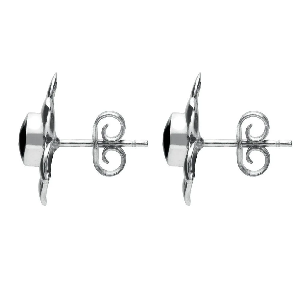 Sterling Silver Whitby Jet Petal Stud Earrings
