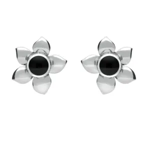 Sterling Silver Whitby Jet Petal Stud Earrings