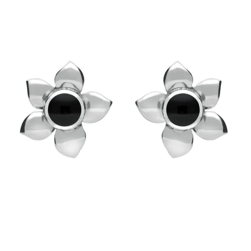 Sterling Silver Whitby Jet Petal Stud Earrings