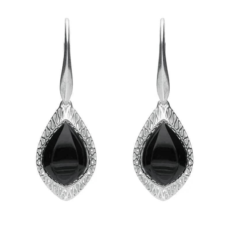 Sterling Silver Whitby Jet Pierced Drop Earrings