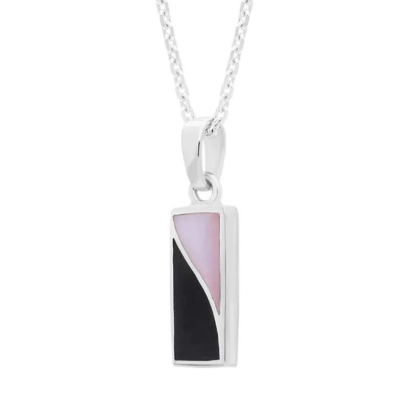 Sterling Silver Whitby Jet Pink Mother of Pearl Oblong Necklace