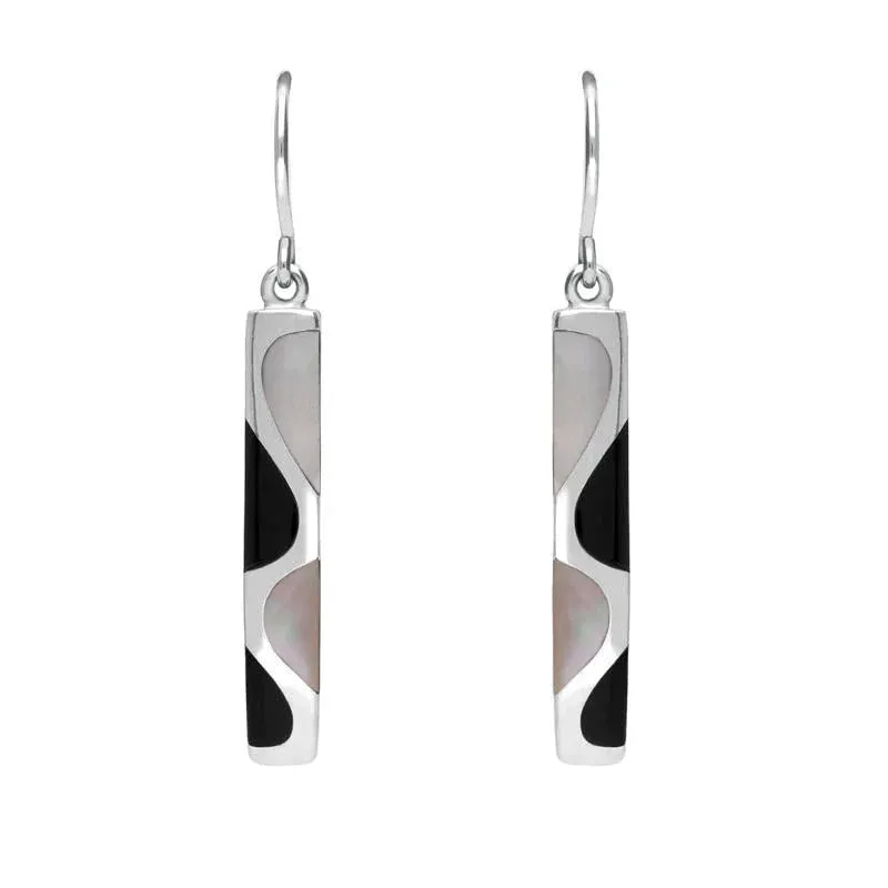 Sterling Silver Whitby Jet Pink Mother of Pearl Slim Four Stone Drop Earrings D