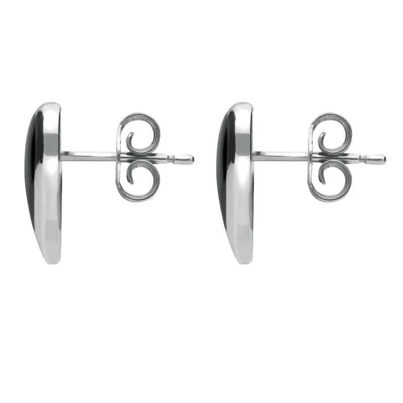 Sterling Silver Whitby Jet Pink Mother of Pearl Split Heart Stud Earrings
