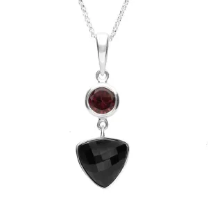 Sterling Silver Whitby Jet Pink Tourmaline Faceted Upside Down Triangle Unique Necklace