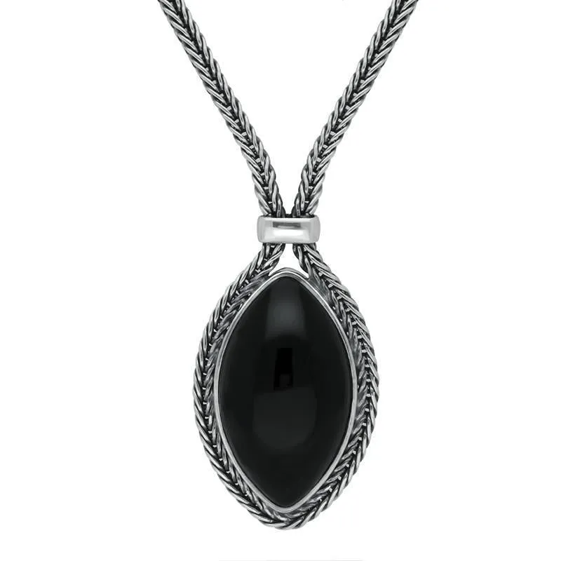 Sterling Silver Whitby Jet Portrait Marquise Necklace D