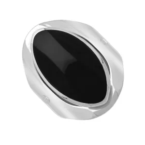 Sterling Silver Whitby Jet Queen's Jubilee Hallmark Medium Oval Ring D