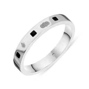 Sterling Silver Whitby Jet Queen's Jubilee Hallmark Princess Cut 3mm Ring D