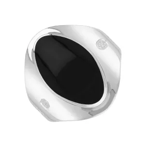Sterling Silver Whitby Jet Queen's Jubilee Hallmark Small Oval Ring D