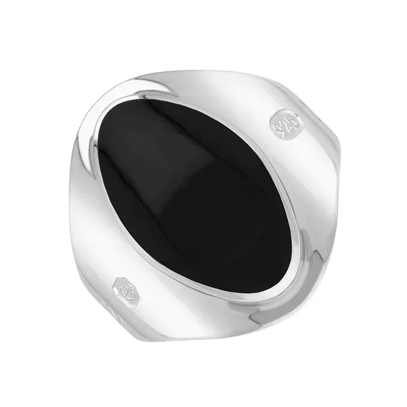 Sterling Silver Whitby Jet Queen's Jubilee Hallmark Small Oval Ring D