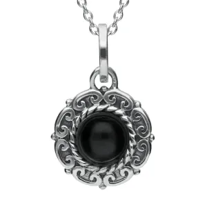 Sterling Silver Whitby Jet Rope Edge Beaded Necklace