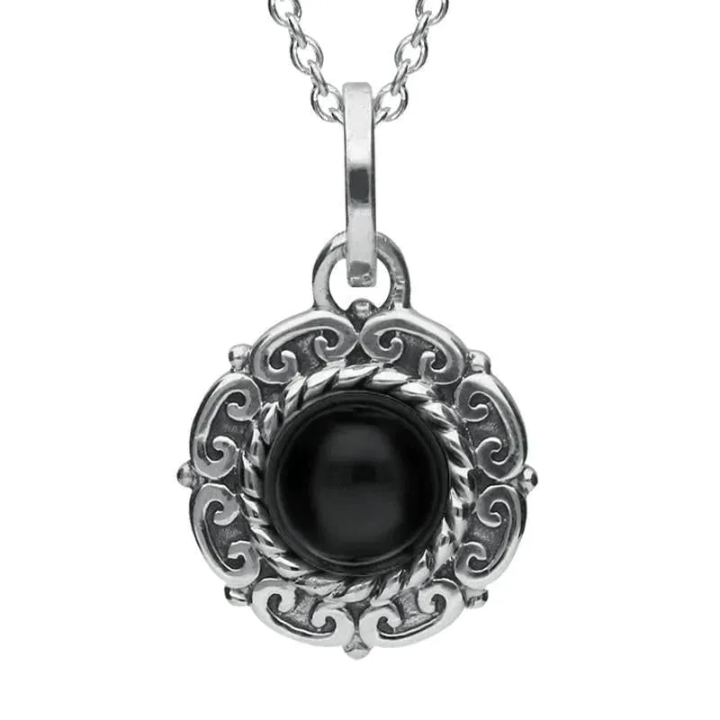 Sterling Silver Whitby Jet Rope Edge Beaded Necklace