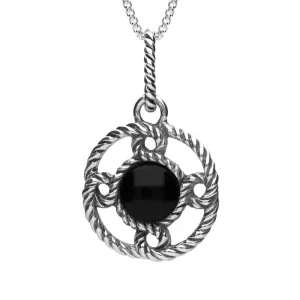 Sterling Silver Whitby Jet Rope Edge Port Hole Necklace