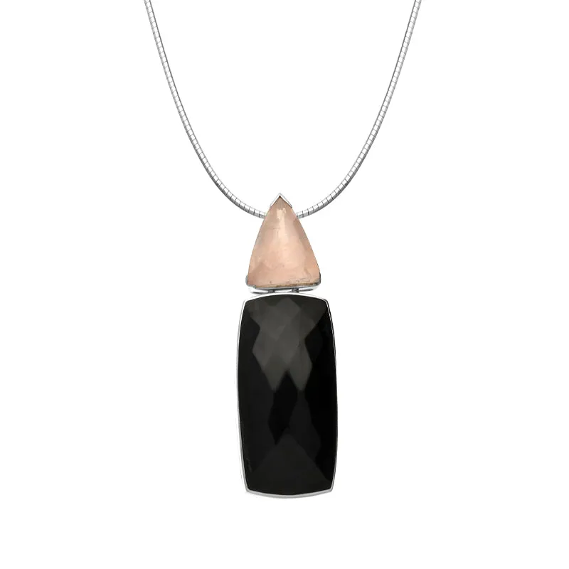 Sterling Silver Whitby Jet Rose Quartz Necklace D