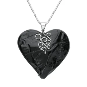 Sterling Silver Whitby Jet Rough Cut Heart Swirl Centre Necklace PUNQ0005560