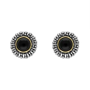 Sterling Silver Whitby Jet Round Beaded Edge Omega Clip Earrings D