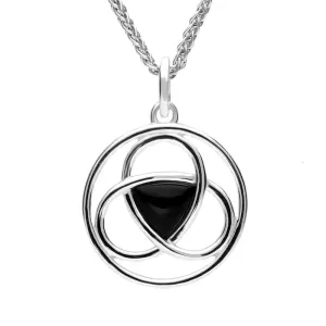 Sterling Silver Whitby Jet Round Celtic Knot Necklace
