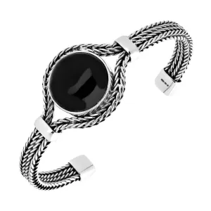 Sterling Silver Whitby Jet Round Foxtail Bangle D