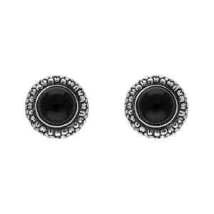 Sterling Silver Whitby Jet Round Omega Clip Earrings D