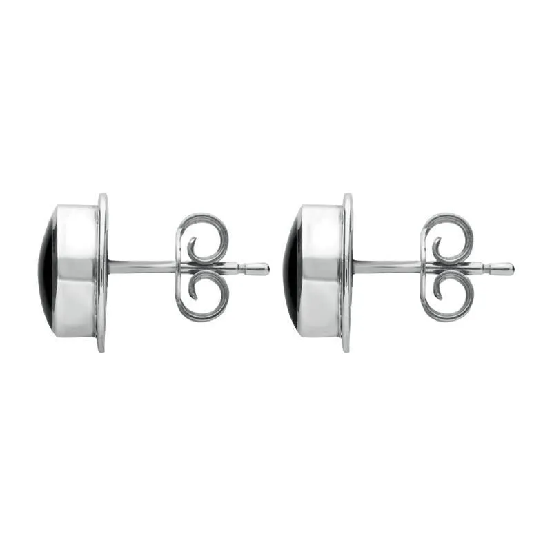 Sterling Silver Whitby Jet Round Plain Edged Stud Earrings