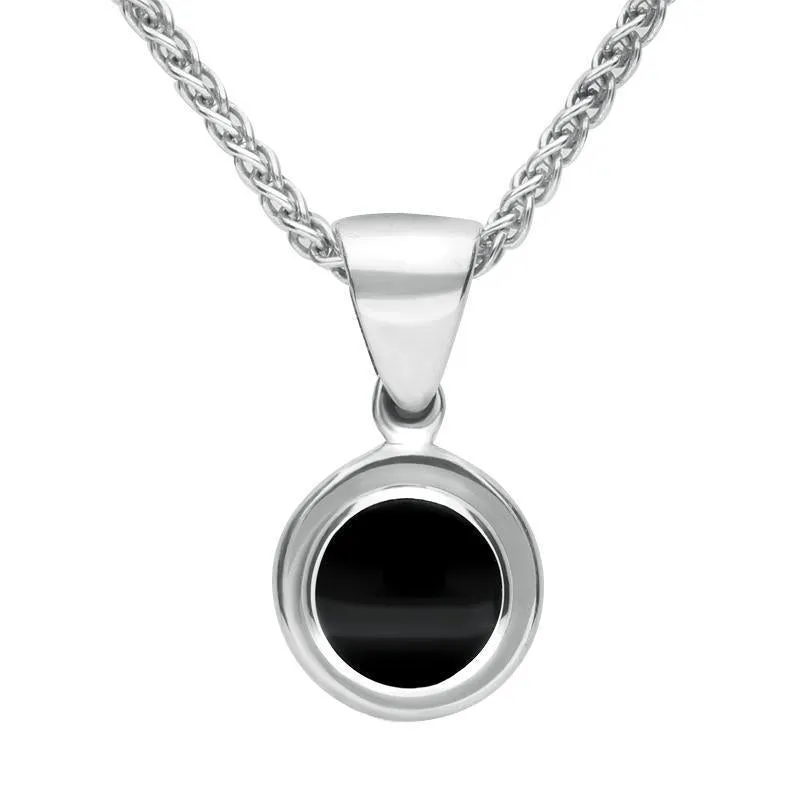 Sterling Silver Whitby Jet Round Ribbed Necklace