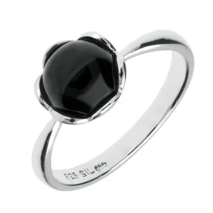 Sterling Silver Whitby Jet Round Ridged Edge Ring