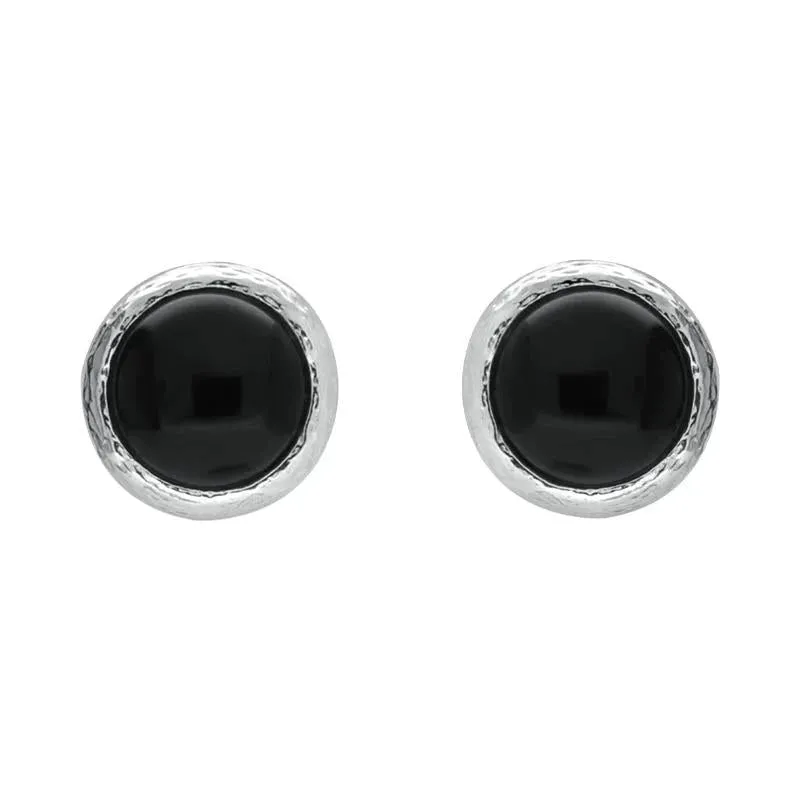 Sterling Silver Whitby Jet Round Solid Edge Earrings