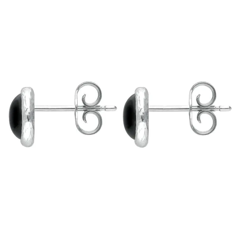 Sterling Silver Whitby Jet Round Solid Edge Earrings