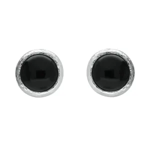 Sterling Silver Whitby Jet Round Solid Edge Earrings