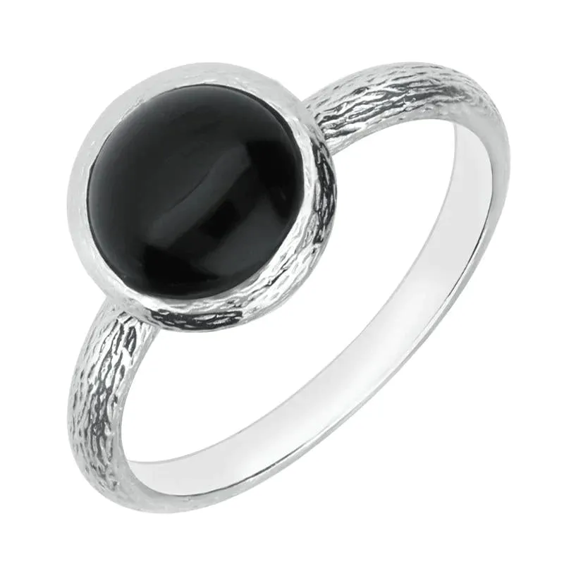 Sterling Silver Whitby Jet Round Solid Edge Ring