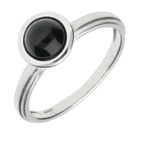 Sterling Silver Whitby Jet Round Stacking Ring