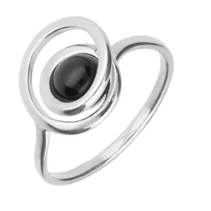Sterling Silver Whitby Jet Round Swirl Ring