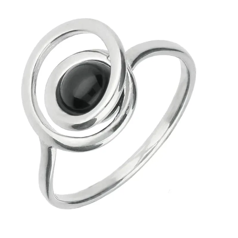Sterling Silver Whitby Jet Round Swirl Ring