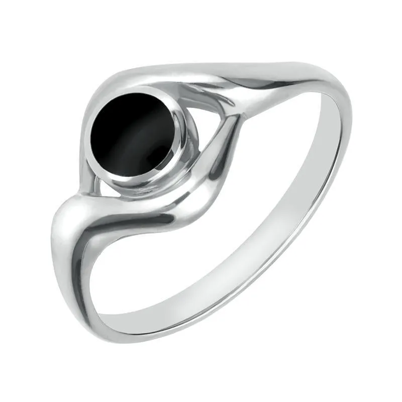 Sterling Silver Whitby Jet Round Twist Ring
