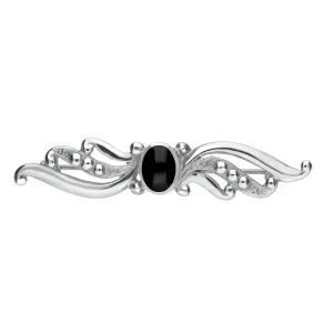 Sterling Silver Whitby Jet Scroll Bead Brooch