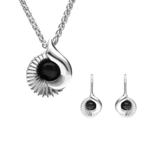 Sterling Silver Whitby Jet Seashell Two Piece Set
