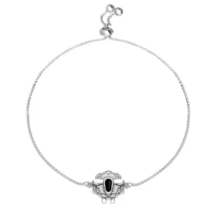 Sterling Silver Whitby Jet Sheep Adjustable Bracelet