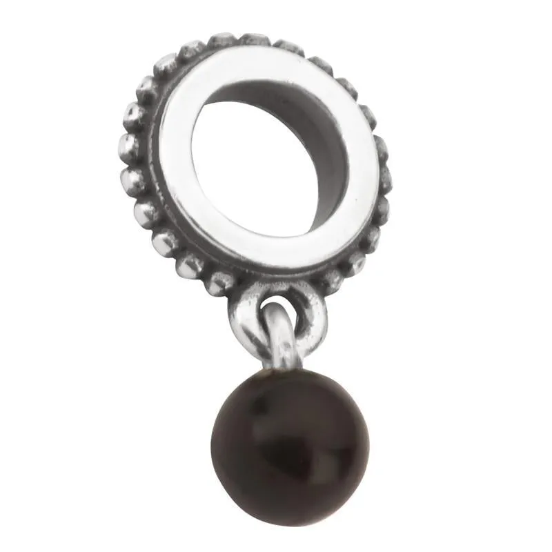 Sterling Silver Whitby Jet Single Beaded Dropper Charm