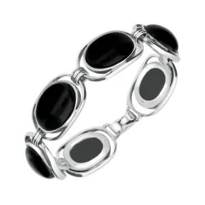 Sterling Silver Whitby Jet Six Stone Open End Bracelet D