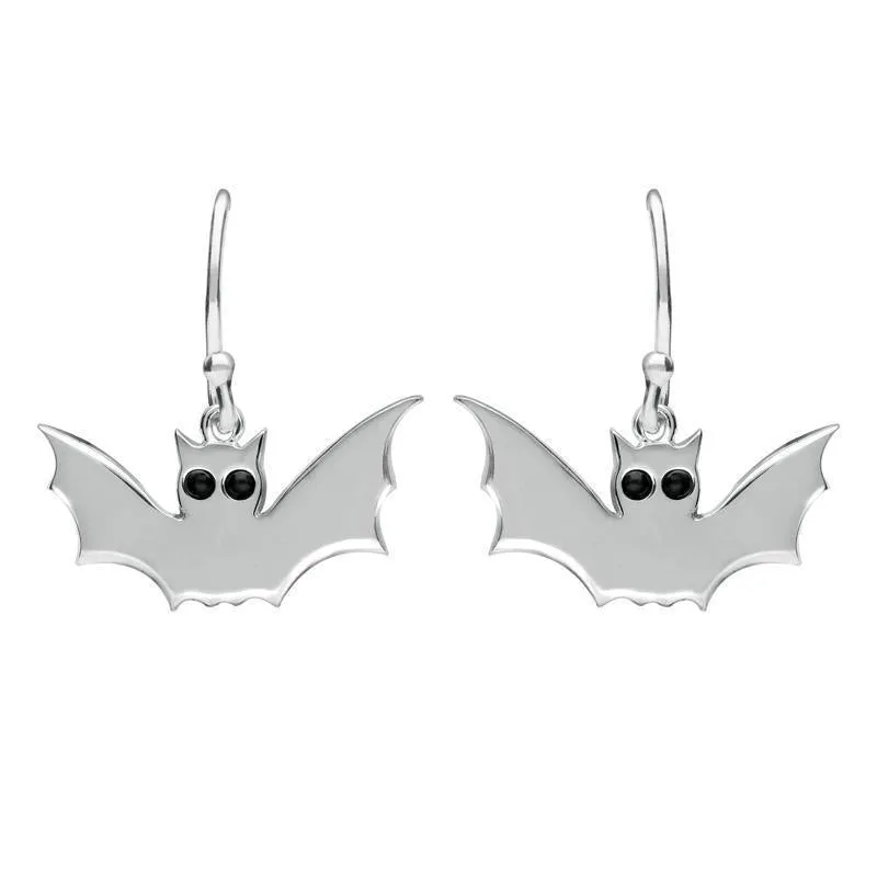 Sterling Silver Whitby Jet Small Bat Two Piece Set