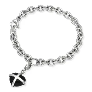 Sterling Silver Whitby Jet Small Cross Heart Charm Bracelet D