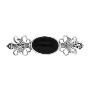 Sterling Silver Whitby Jet Small Engraved Brooch