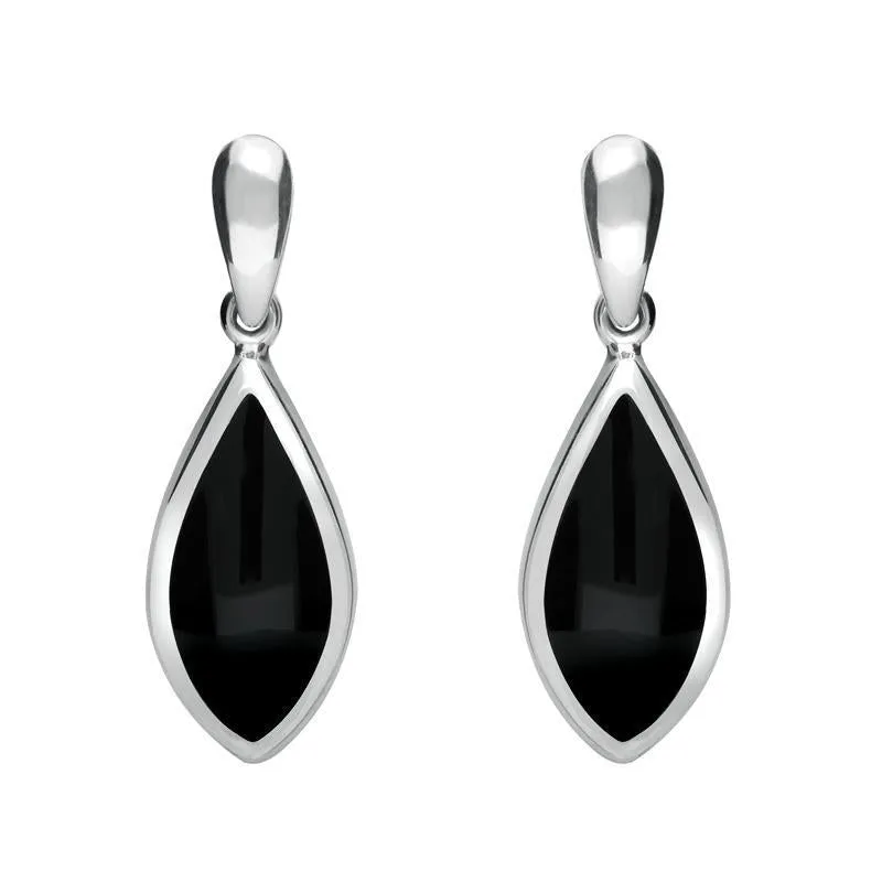 Sterling Silver Whitby Jet Small Pointed Pear Drop Earrings