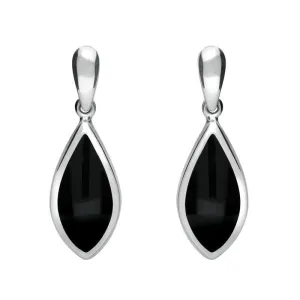 Sterling Silver Whitby Jet Small Pointed Pear Drop Earrings