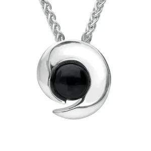 Sterling Silver Whitby Jet Spiral Flower Necklace