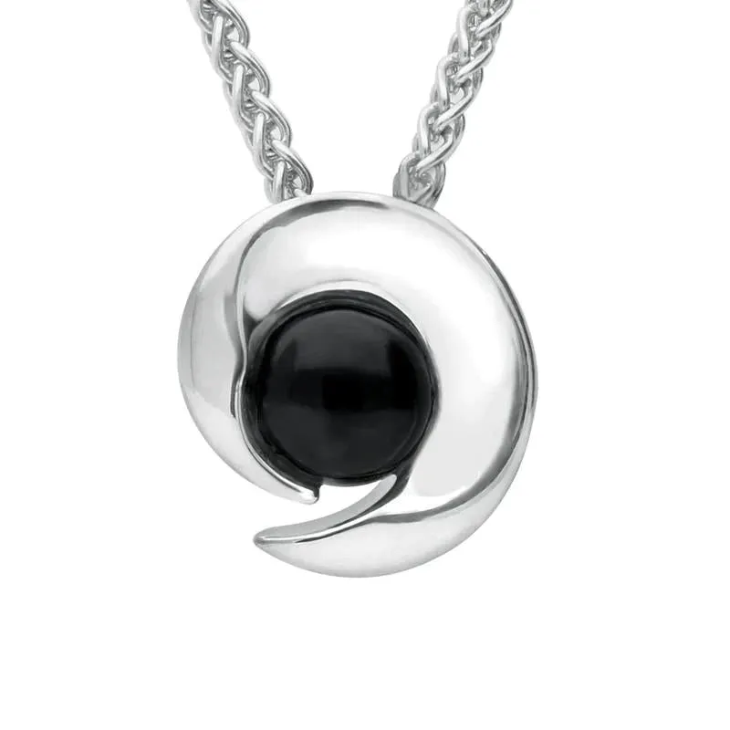 Sterling Silver Whitby Jet Spiral Flower Necklace
